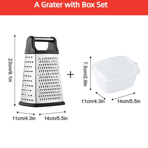 4-Sided Stainless Steel Box Grater with Container